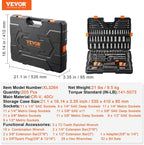 VEVOR Mechanics Tool Set, 205 Pcs SAE and Metric Sockets, 1/4" 3/8" 1/2" Drive Deep and Standard Sockets, Chrome Vanadium Steel, Polyethylene