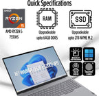 Lenovo ThinkBook 16 Gen 7 Business Laptop  16" FHD+ Display  AMD Ryzen 5 7535HS (> i7-1355U)  8GB DDR5 RAM  256GB SSD  KB Backlit  Webcam  Ethernet  Wi-Fi 6  Windows 11 Pro w/Copilot  MAJ DESKPAD