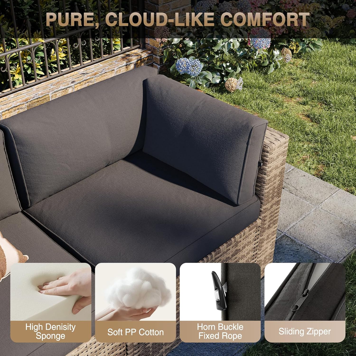 Aoxun Patio Furniture Sets  7-Piece Outdoor Patio Furniture with Thick Cushions  Wicker Outdoor Conversation Set Sectional Sofa for Backyard  Poolside  Garden