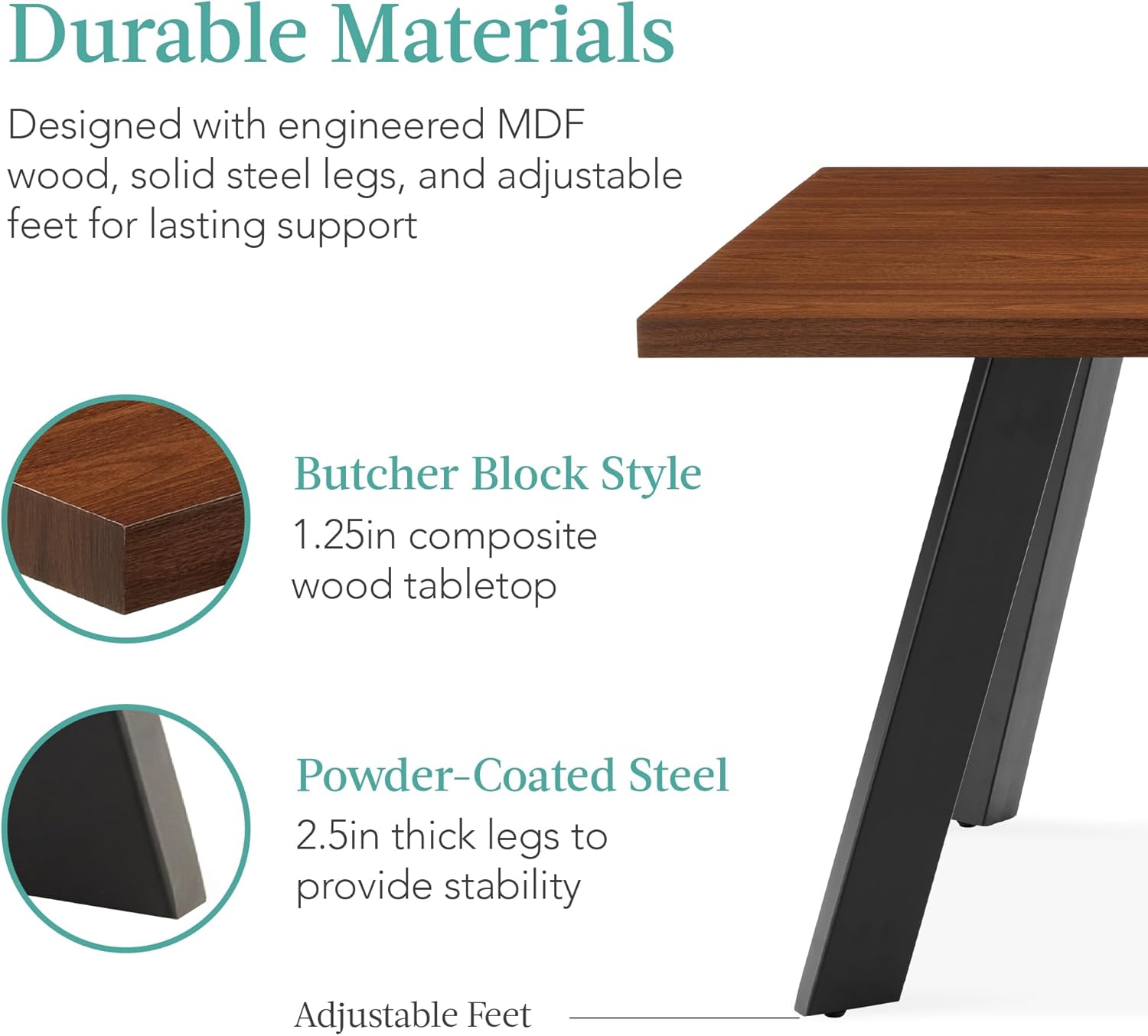 Best Choice Products Extendable Dining Table 47 to 63in Modern Large Expanding Kitchen Table up to 6 People w/Leaf Extension, 2 Locks, 132lb Capacity - Brown