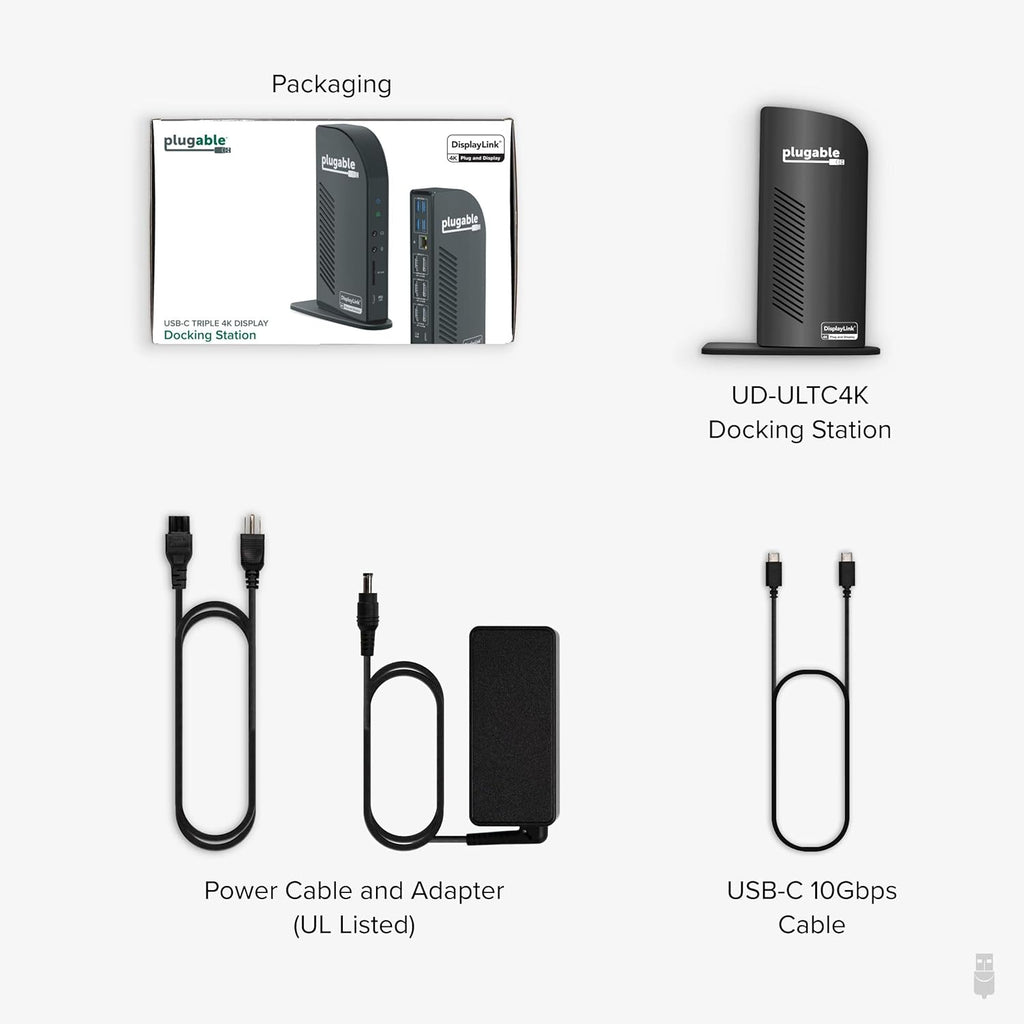 Plugable 13-in-1 USB C Docking Station 4K Triple Monitor with 100W Power Delivery | USB C Dock for Windows  Mac  ChromeOS  Thunderbolt | Driver Required | 3X HDMI and 3X DisplayPort (UD-ULTC4K)