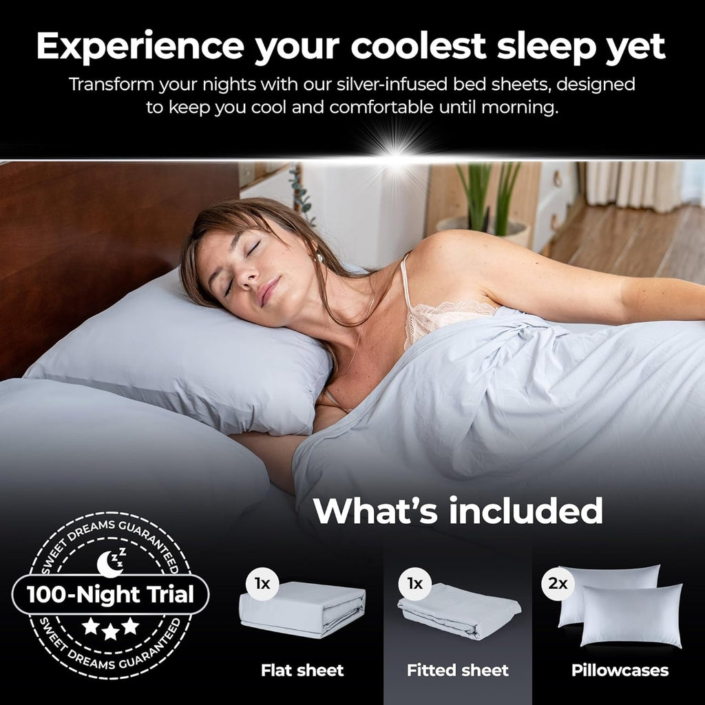 Silvery Restcool™ Silver Infused Bed Sheets Set - Award-Winning Self-Cooling Fabric for Hot Sleepers with Self-Cleaning Silvery Technology™ That Stays Fresh 3X Longer (Gray, King)