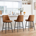 Brown Counter Height Bar Stools Set of 3, 26 Inch Seat Height with Back and Metal Legs, 360° Swivel Upholstered Faux Leather Swivel Bar Stools