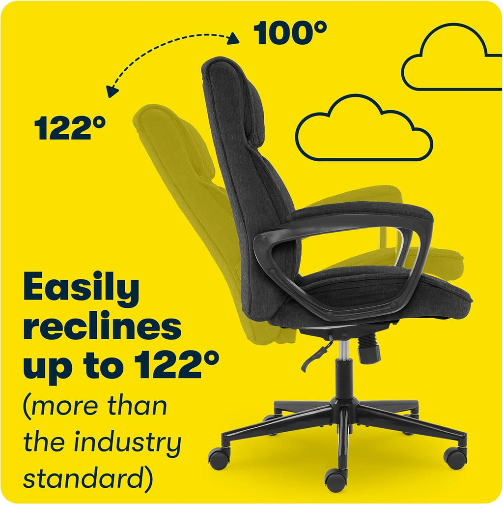 Serta® Hannah Executive Home Office Desk Chair, Ergonomic Mid-Back with Lumbar Support, Firm Seat Cushion, Layered Body Pillows, Padded Armrests, Swivel Base, Easy Assembly, Microfiber, Charcoal Gray
