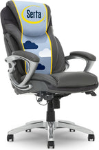 Serta Bryce Executive Office Chair - Ergonomic Computer Desk Chair with Patented AIR Lumbar Technology - Adjustable Height - Memory Foam Body Pillows - 360° Swivel Rolling Base - Bonded Leather - Gray
