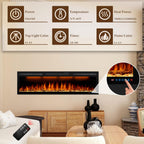 72 inches Electric Fireplace, Recessed and Wall Mounted Fireplace Heater and Linear Fireplace Inserts, Adjustable Heaing& Remote Control& Touchscreen, Multicolor Flame & Realistic logs,1500W, Black