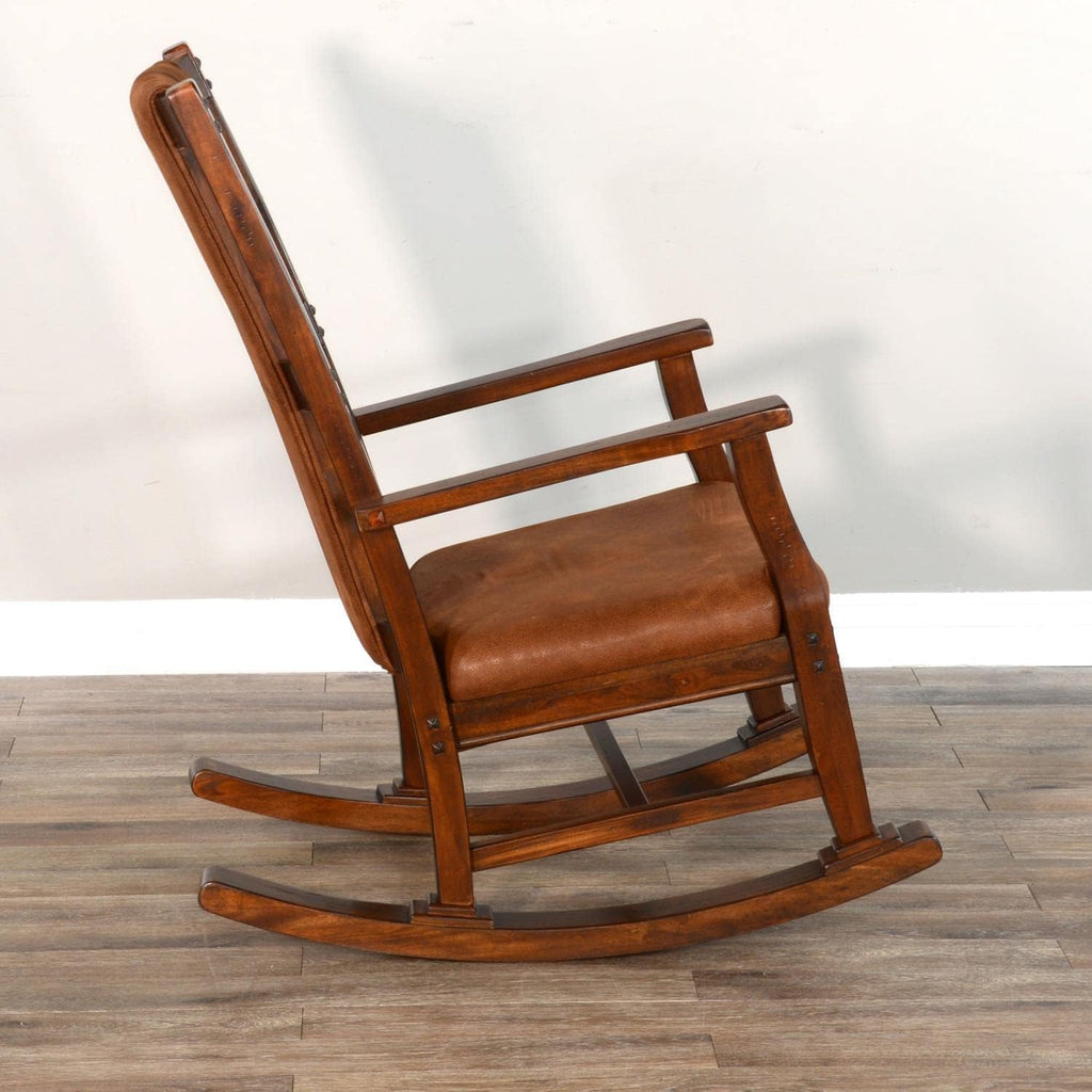 Pemberly Row Wood Rocking Chair, Indoor in Chocolate (41" H x 26" W x 22.5" D) for Living Room with Cushion Seat, High Back, Easy Assembly