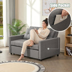 52" Sleeper Sofa with Pull-Out Bed, 3-in-1 Convertible Sofa Bed, Set of Loveseat with Stepless Adjustable Backrest and Side Pocket, for Living Room Dorm Apartment, Linen, Light Gray