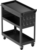 VEVOR 4-Tier Tool Cart with Wheels, 350 lbs Load Capacity, Rolling Work Cart with Drawer & Pegboard, Mechanic Tool Storage Organizer with Locking System for Garage, Warehouse and Repair Shop, Black
