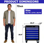 7-Drawer Tool Cart on Wheels, Drawers Rolling Tool Chest with Key Lock, Mobile Trolley Organizer Tools Box with Locking Wheels & Ball Bearing Drawers for Garage,Repair Shop (Black&Blue)