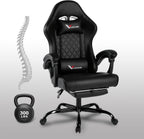 Gaming Chair for Adults, Computer Chair with Footrest and Pocket Spring Cushion,Comfortable Ergonomic Video Game Chair with Lumbar Support and Headrest for Office Home (Black)