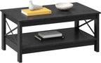 YITAHOME Coffee Table for Living Room, Modern Farmhouse Coffee Table with Storage, 2-Tier Center Table Wood Living Room Table Accent Cocktail with Sturdy Frame, Black