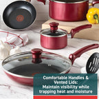 T-fal Essentials Non-Stick Pots and Pans Cookware 10 Piece Set, Red
