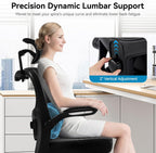 AreShark Office Chair-Ergonomic Desk Chair with Hidden Hanger & Flip-Up Arms, High Back Mesh Computer Chair with 2D Headrest & Adjustable Lumbar, Comfy Rolling Task Chair for Home Work Gaming, Black