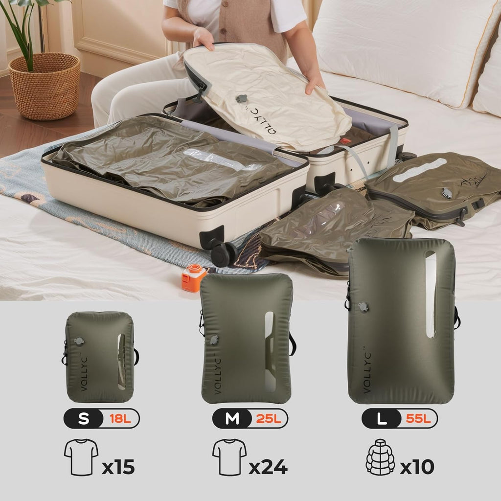 4 IN 1 Vacuum Travel Bags with Wireless Pump, Compression Packing Bags for Luggage & Carry-On, Waterproof Anti-Tear Nylon, Stores 50+ Clothes, TSA-Ready Travel Essentials