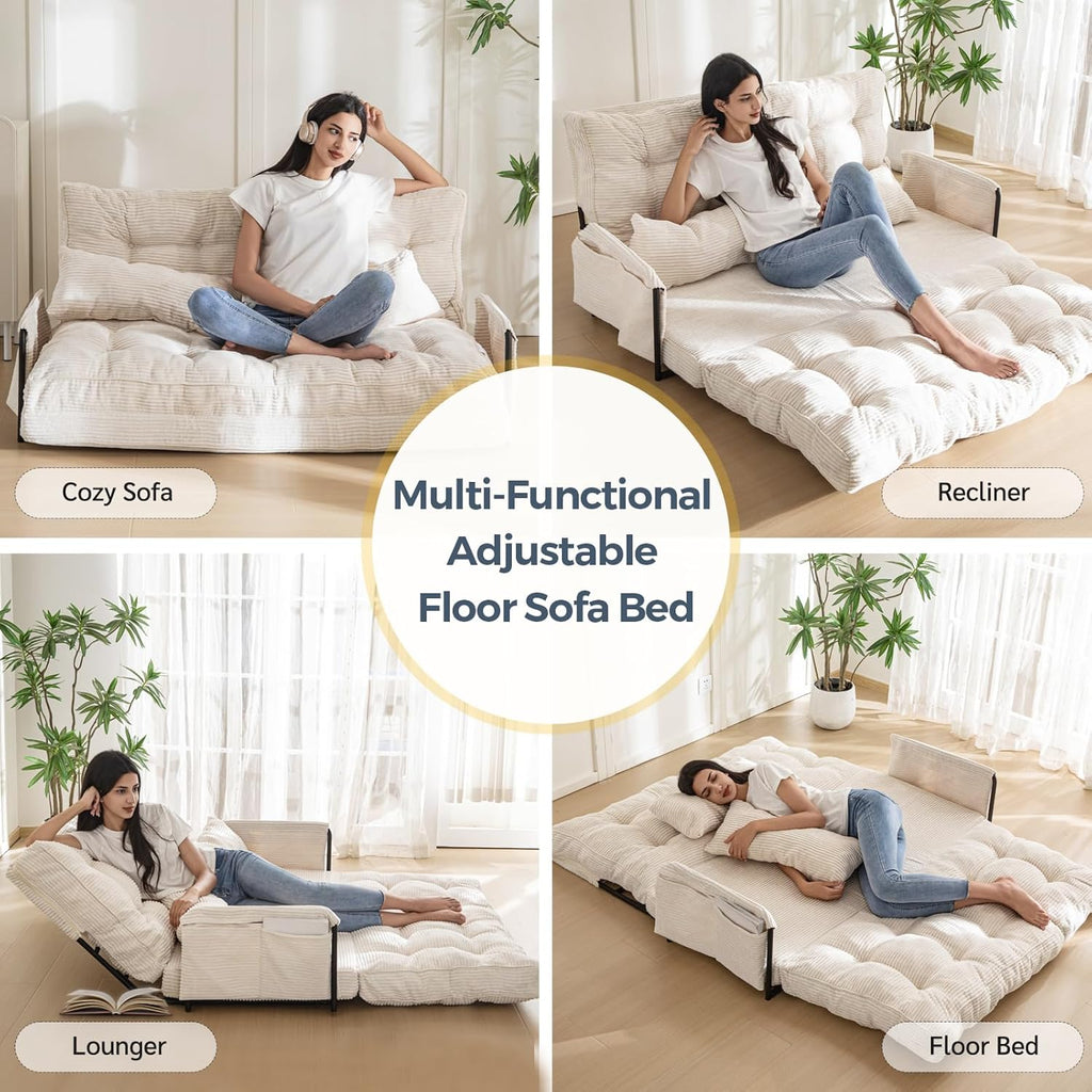 MAXYOYO Adjustable Floor Sofa Couch, Multi-Functional Bean Bag Bed, Loveseat Floor Couch Foldable Lazy Sofa Sleeper Bed for Reading Living Room, Beige