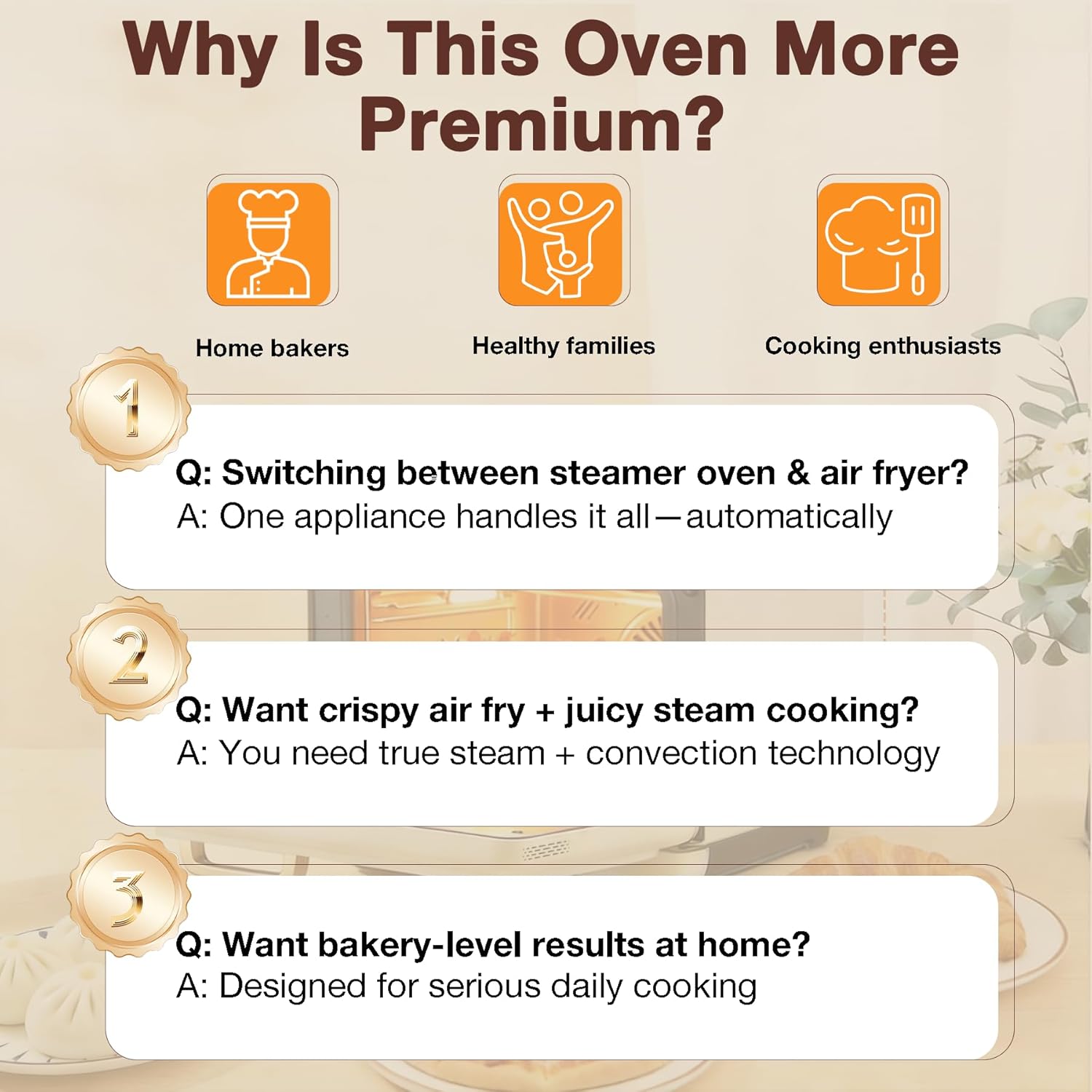ROBAM Toaster Air Fryer Oven Combo, Countertop Convection Cooker with Bake & Fry, 1.2 Cu.Ft Large Capacity Combi Steam Oven, 32 Preset Recipes, Smart Touch Precise Temp Control, Multi-Stage (White)