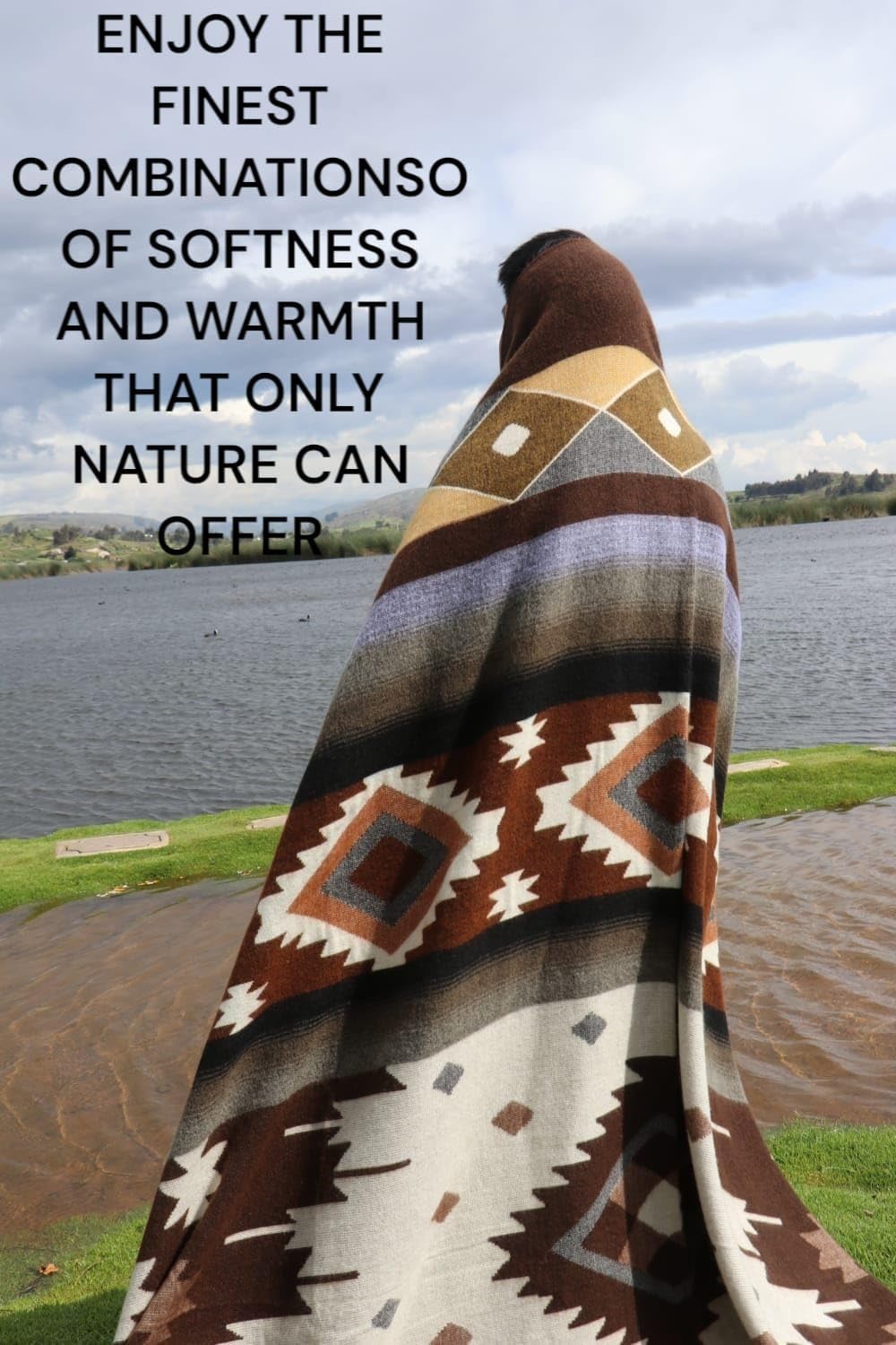 AHUAY Premium Hypoallergenic Alpaca Wool Blanket – Reversible 2-in-1 Andean Geometric Throw, Ultra Soft Warm Lightweight, Handmade in Ecuador (Tungurahua Brown Coffee, King)