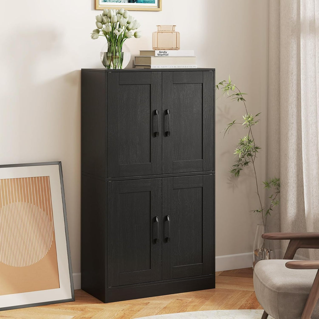 Giantex Bathroom Cabinet, 43.5” Storage Cabinet with Doors & Adjustable Shelves, Kitchen Pantry, Freestanding Storage Organizer for Living Room Dining Room (Black)