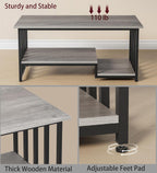 Coffee Table, 39 Inch 2-Tier Farmhouse Rustic Coffee Table with Storage, Modern Rectangle Wooden Center Table, for Living Room, Small Space, Easy Assembly, Wash Gray