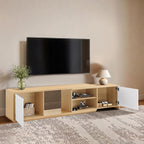Extendable TV Stand for TVs up to 90",Modern Entertainment Center with Adjustable Shelf,Television Stand with 2 Storage Cabinets,Wooden TV Media Console for Living Room Bedroom Natural Oak