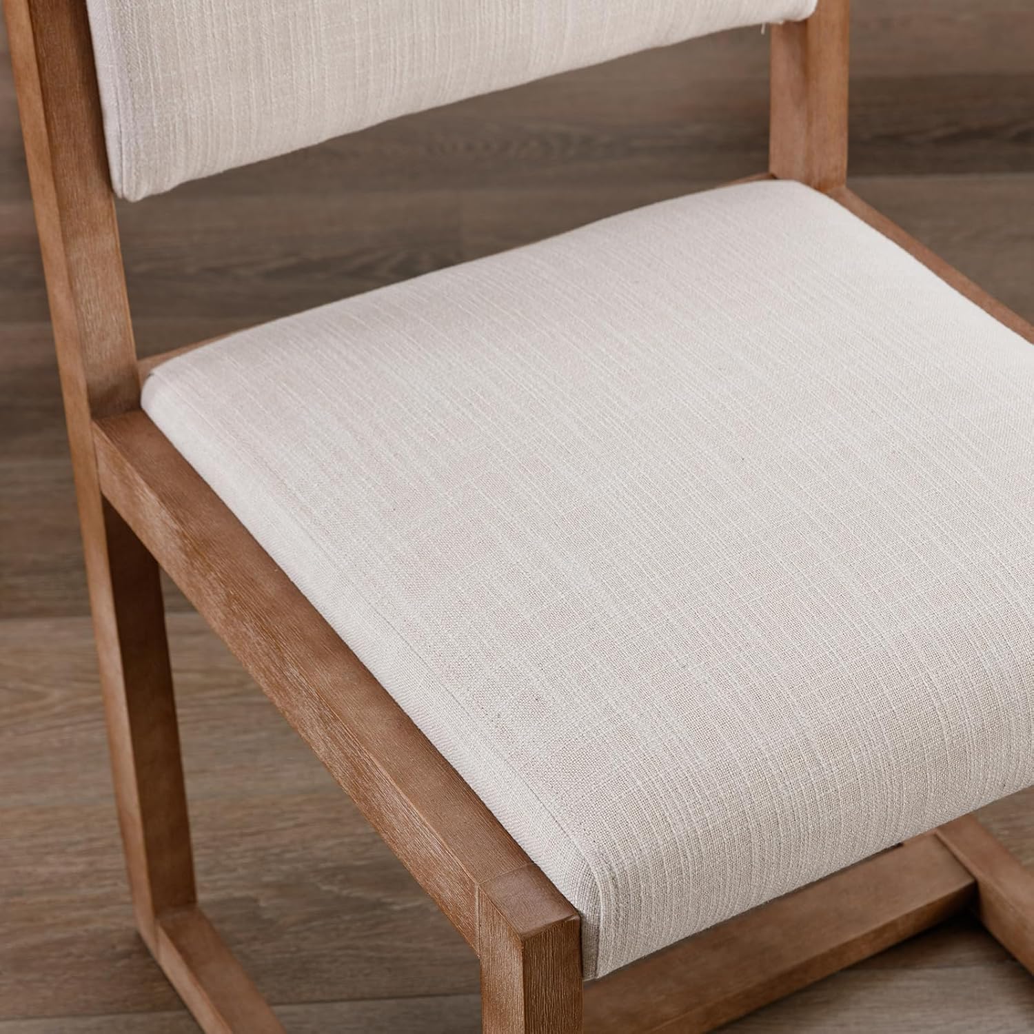 DUOMAY Upholstered Dining Chairs Set of 2, Mid-Century Modern Dining Room Chairs, Linen Fabric Kitchen Side Chairs with Wood Legs, Beige