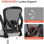 Ergonomic Office Chair, Computer Desk Chair with Adjustable Lumbar Support, Breathable Mesh Office Chair with Flip-up Armrests, Rocking Function, Comfy Home Office Desk Chair, Black