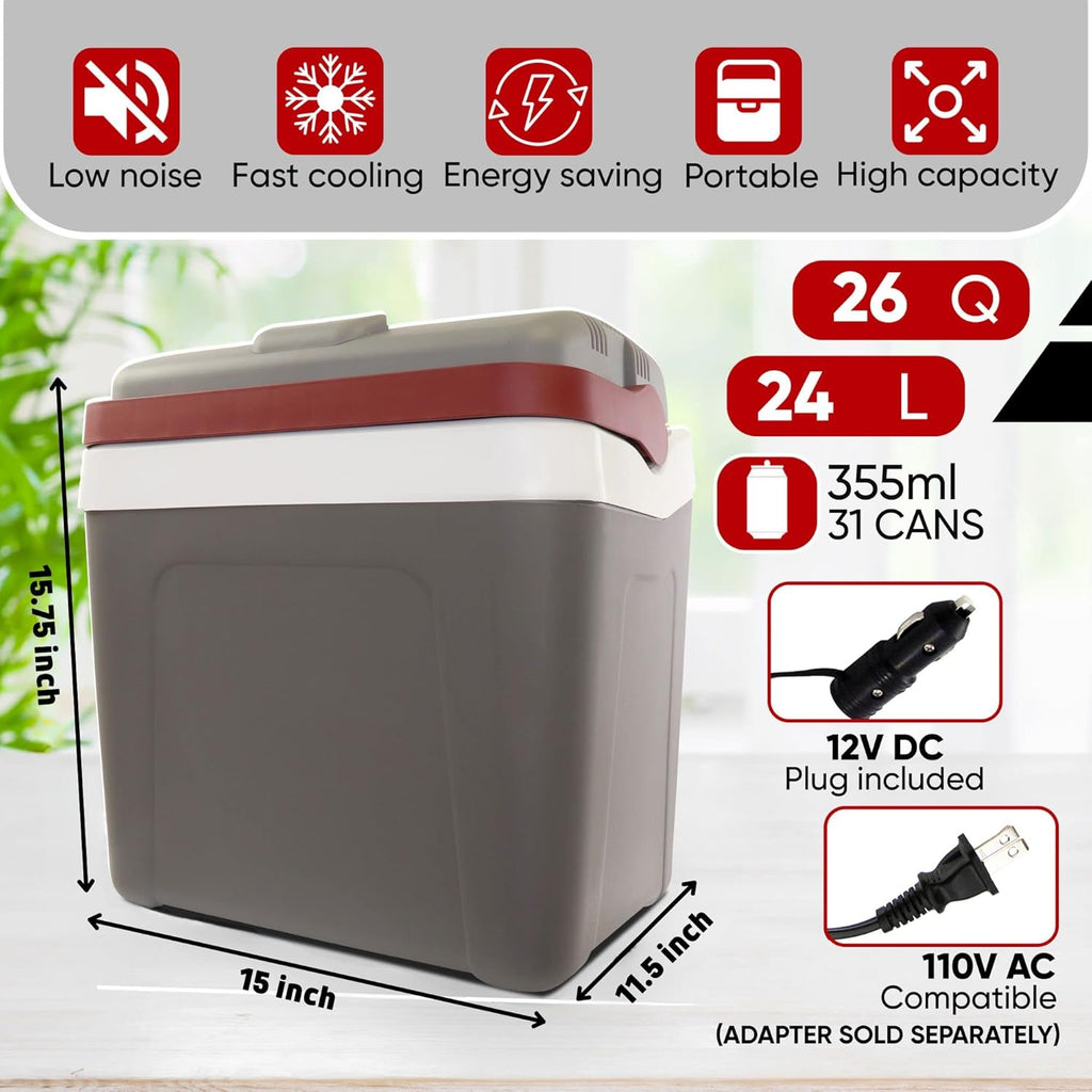 Koolatron 12V Iceless Cooler & Warmer – Portable Electric Cooler/Nevera Portátil Eléctrica for Car Truck Camper Boat, Hard Sided Mini Fridge for Camping Picnic Travel Lunch Food Drinks Office 26 qt