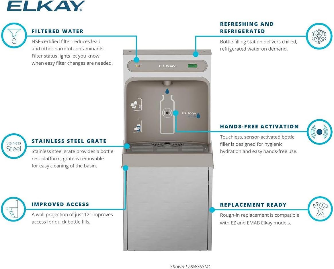 Elkay LZ8WSSSMC ezH2O Refrigerated Surface Mount Bottle Filling Station Filtered 8GPH Stainless Steel