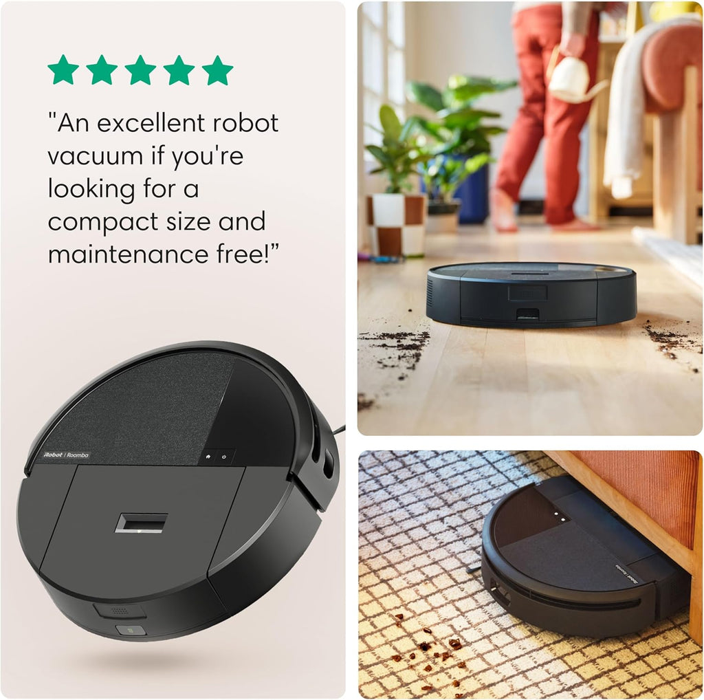 iRobot Roomba 205 DustCompactor Vac Robot Vacuum - Compacts Dirt Inside, No Emptying for 60 Days, Space Saving, No Dock Needed, Bagless, Intense Power-Lifting Suction, LiDAR Navigation, Multi-Surface