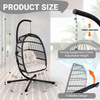 LEVELEVE Egg Chair with Stand,Patio Rattan Wicker Hanging Swing Egg Chair Hammock Chair for Bedroom Porch Garden,Thickened Aluminum Alloy Steel Frame and UV Resistant Cushion,350LBS Capacity