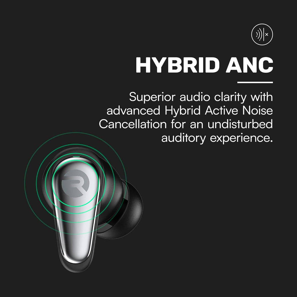 Raycon Pro Earbuds Wireless Bluetooth + 6 Microphones with Hybrid Active Noise Canceling  Sweat & Water-Resistant Earphones  Premium Wireless Ear Buds Bluetooth 40 Hours Playtime (Black)