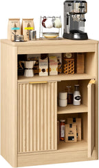 Fluted Buffet Cabinet with Storage, Small Coffee Bar Cabinet with Doors & Adjustable Shelves, Wood Storage Cabinet for Kitchen, Living Room, Entryway, Oak