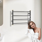 Electric Towel Warmer Rack,Heating Towel Warmer,Timer & Temperature Control,Wall-Mounted Plug-in for Bathroom, Gunmetal Grey,Stainless Steel,4-Bar(16.54x23.62x5.51in)