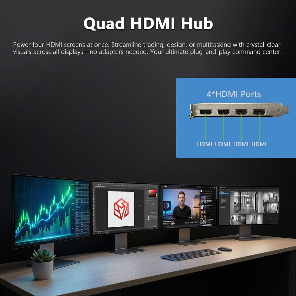 GeForce GT 730 Graphics Card, 4× HDMI 4GB GDDR5 Video Card PCIe 2.0×8 384CUDA Gaming Video Card for for Multi-Monitor Business, HTPC, Home Theater, Silent PC