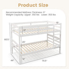 KOMFOTT Bunk Bed Twin Over Twin, Bunk Bed Frame w/Full-Length Guardrail & Integrated Ladder, Wood Bunk Bed for Small Space, Converts to 2 Individual Beds for Kids & Adults, No Box Spring Needed