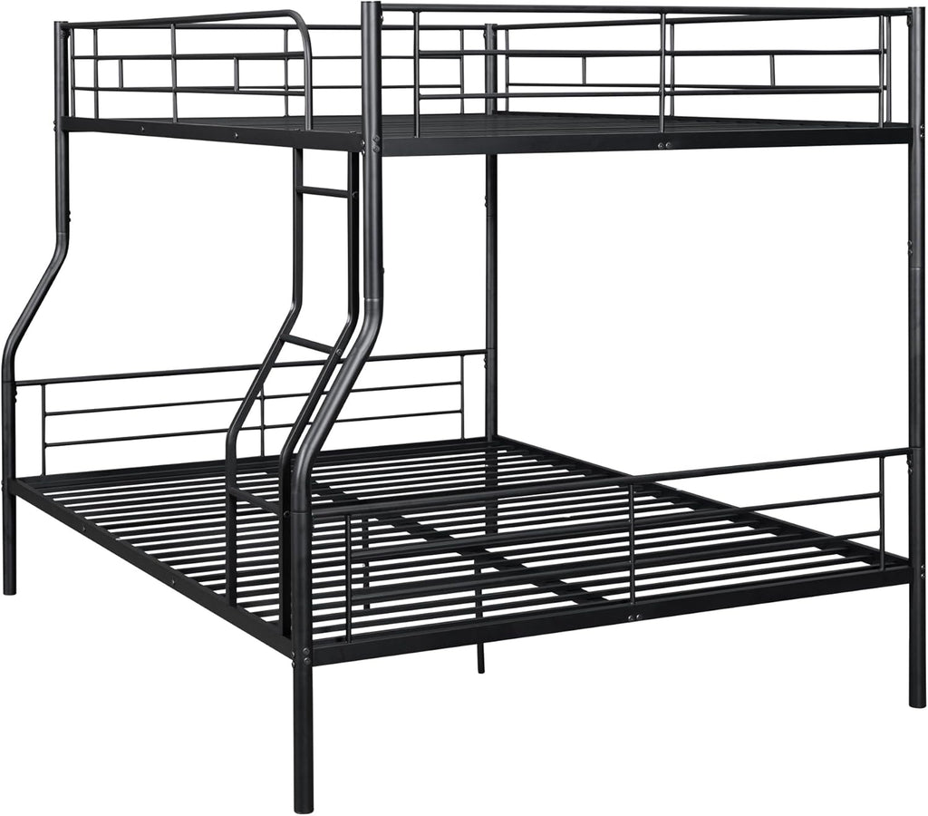 Full XL Over Queen Metal Bunk Bed,Heavy-Duty Metal Bunk Bed Fame with Ladder&Full-Length Guardrails,Convertible into 2 Individual Twin Beds for Kids,Teens,and Adults,Under-Bed Storage Space,Black