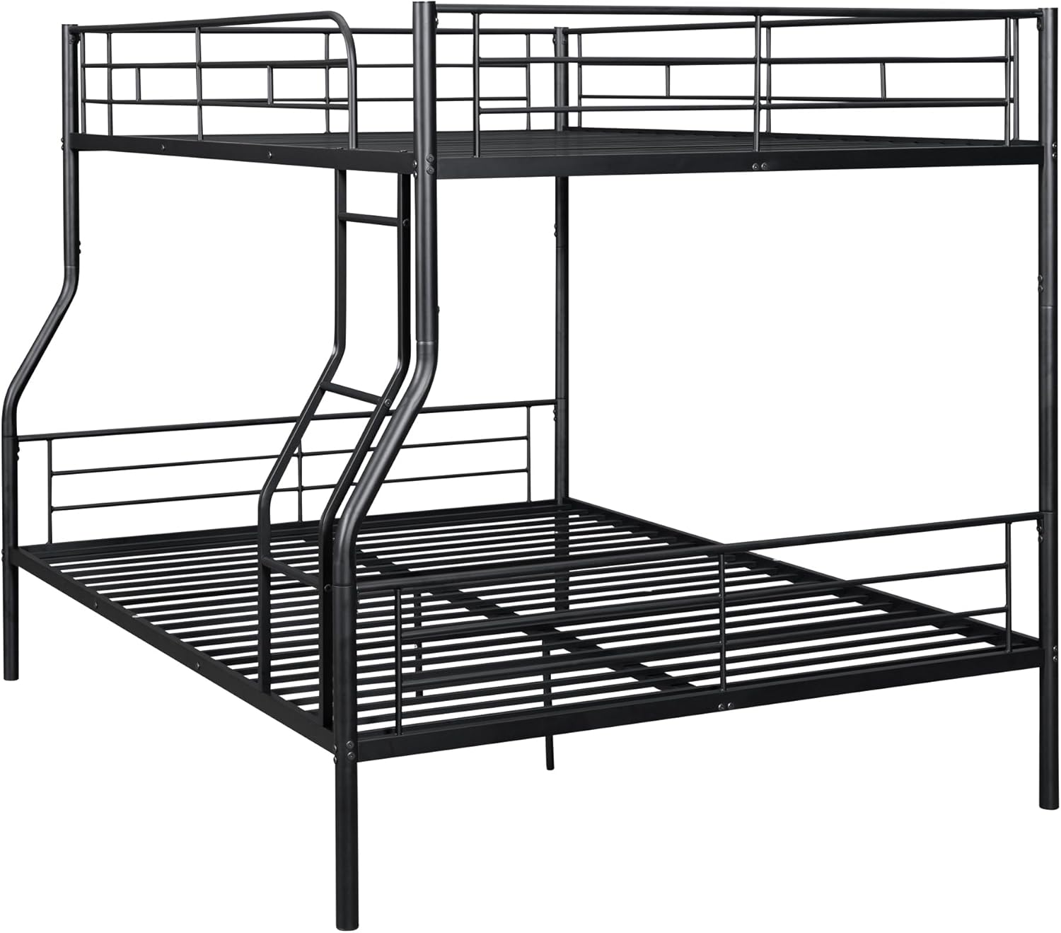 Full XL Over Queen Metal Bunk Bed,Heavy-Duty Metal Bunk Bed Fame with Ladder&Full-Length Guardrails,Convertible into 2 Individual Twin Beds for Kids,Teens,and Adults,Under-Bed Storage Space,Black