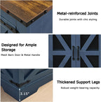 24" Farmhouse End Table Set of 2 with Charging Station and Mesh Barn Door, Rustic Wood Nightstand with Storage Shelf for Living Room & Bedroom, Navy Blue