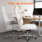 NEO CHAIR Office Desk Gaming Computer Home Chair Ergonomic Executive High Back Support Flip-up Arms Adjustable Height Swivel Rolling Wheels Comfy PU Leather (White)