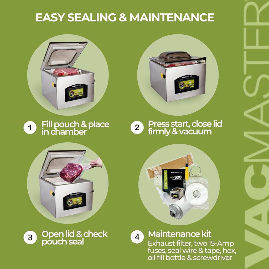 Vacmaster VP320 Commercial Countertop Chamber Vacuum Sealer Machine, ½ HP Oil Pump, 16” Seal Bar, 10 Programmable Settings, Large Vacuum Food Sealer Machine for Liquids, Meats & Sous Vide