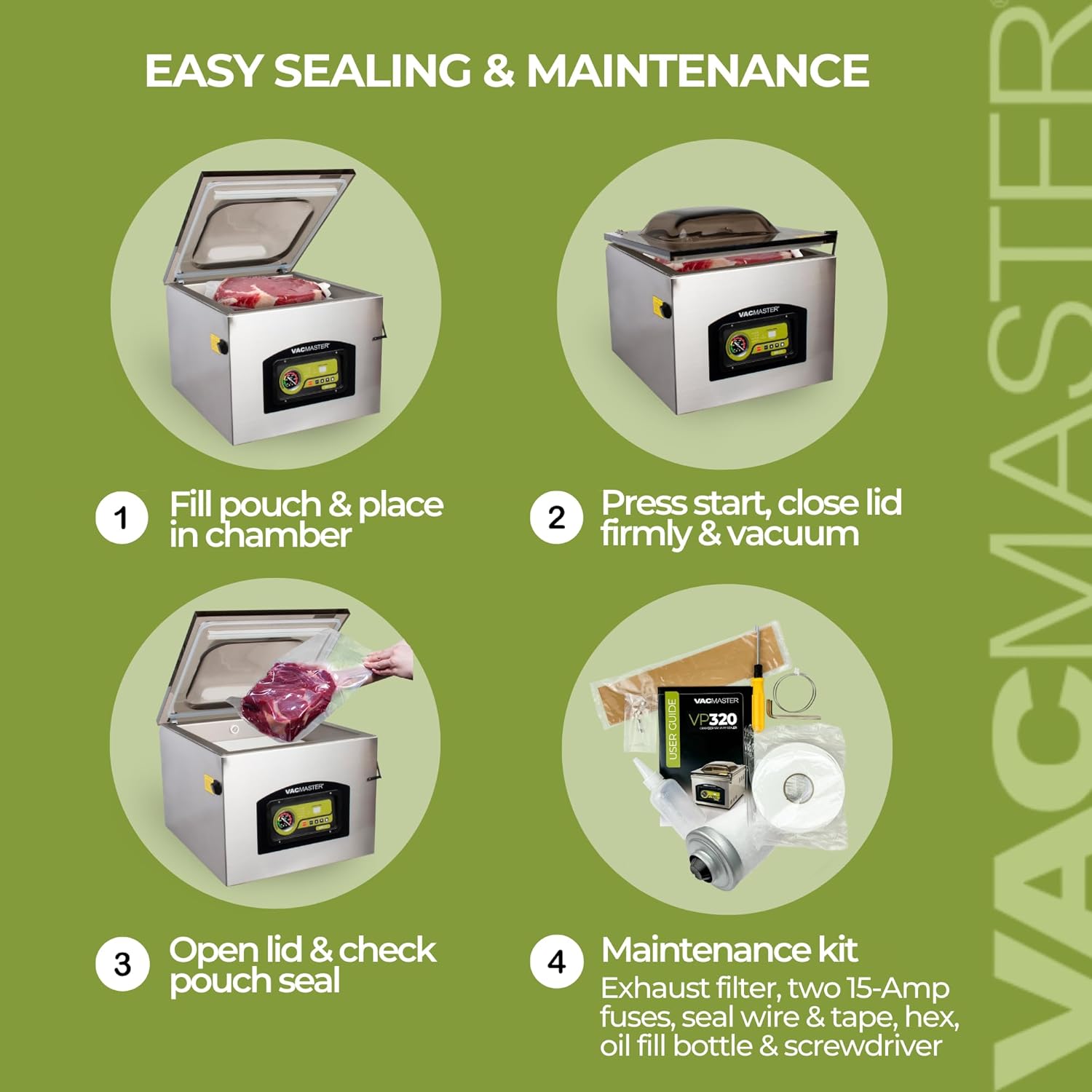 Vacmaster VP320 Commercial Countertop Chamber Vacuum Sealer Machine, ½ HP Oil Pump, 16” Seal Bar, 10 Programmable Settings, Large Vacuum Food Sealer Machine for Liquids, Meats & Sous Vide