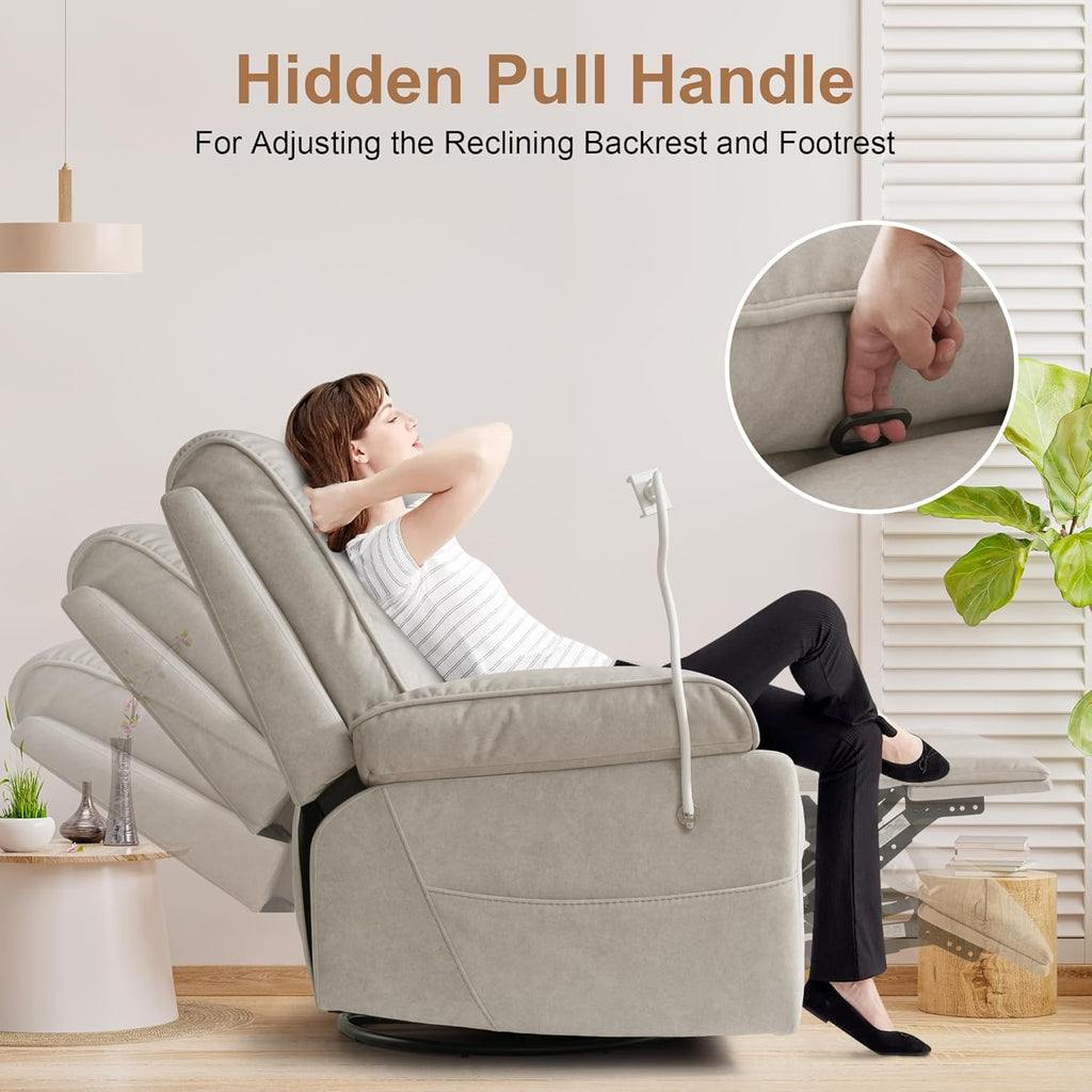 Nursery Rocking Chairs Glider Recliner with Flexible Phone Holder,Comfortable Nursing Chair Swivel Rocker Recliner for Baby Breastfeeding, Velvet, Beige