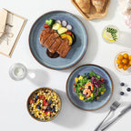 vancasso PLAYA Plates and Bowls Sets, 18 Pieces Grey-Blue Dinnerware Sets for Kitchen, Reactive Glaze Dishes Set for 6, Dishwasher and Microwave Safe