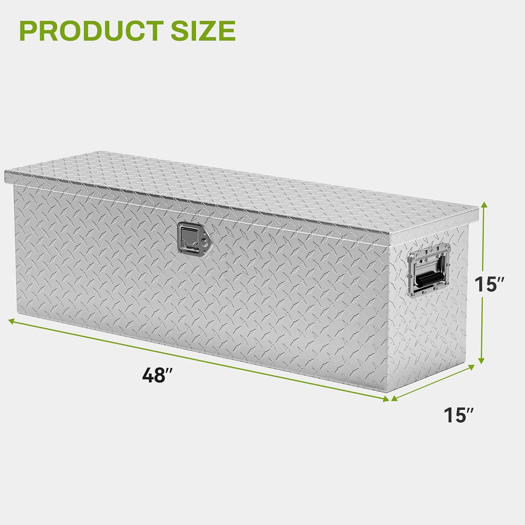 AUTOSAVER88 48 Inch Truck Bed Tool Box, Heavy Duty Aluminum Diamond Plate Tool Box Chest, Waterproof Chest Storage Box with Sliding Shelf and Lock for Trucks, Trailers, RVs, Warehouses
