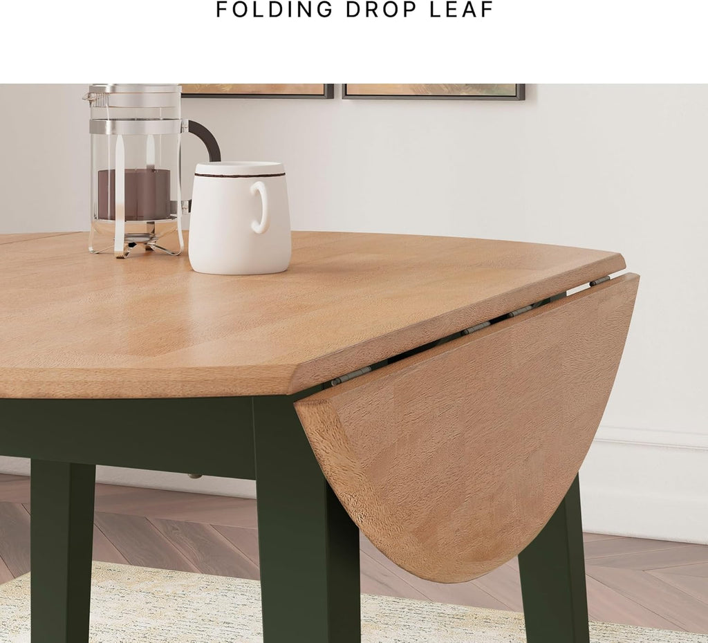 Signature Design by Ashley Gesthaven Modern Dining Drop Leaf Table with 4 Legs, Light Brown & Green