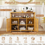 Giantex Bamboo Bathroom Storage Cabinet, 2-Door Storage Organizer with Shelves, Freestanding Floor Cabinet, Slatted Bamboo Home Furniture for Living Room Entryway Kitchen Dining Room, Natural