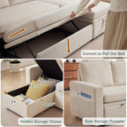 Sleeper Sofa, 79" Sectional Sofa Bed, 2 in 1 Pull Out Couch Bed with Storage Chaise and Side Pockets, L Shaped Sleeper Couch for Living Room, Beige