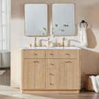 T4TREAM 48 Inch Bathroom Vanity with Sink, Modern Fluted Large Double Sink Bathroom Vanity with 2 Storage Cabinets, Adjustable Shelf, and 2 Drawers, Natural Oak