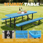 4ft Rectangular Picnic Table – Heavy-Duty Metal Mesh Outdoor Dining Table  Thermoplastic Coated Steel  Outdoor Living  Parks & Schools (Blue  4ft)